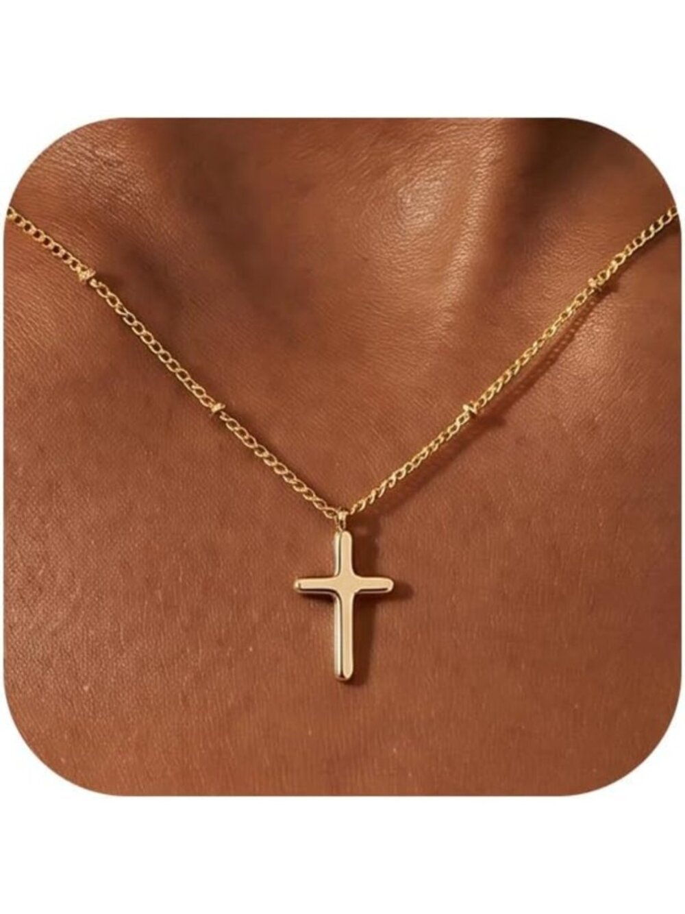 Elegant 925 Sterling Silver & Gold Cross Necklace with 1.5mm Bead Chain
